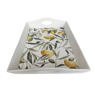 Flower white wood tray