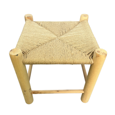 Rustic wooden upholstered stool with woven seat – wholesale furniture