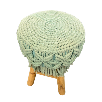 Macrame upholstered stool with wooden legs – handmade wholesale stool