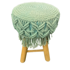 Macrame upholstered stool with wooden legs – handmade wholesale stool