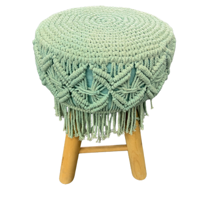 Macrame upholstered stool with wooden legs – handmade wholesale stool