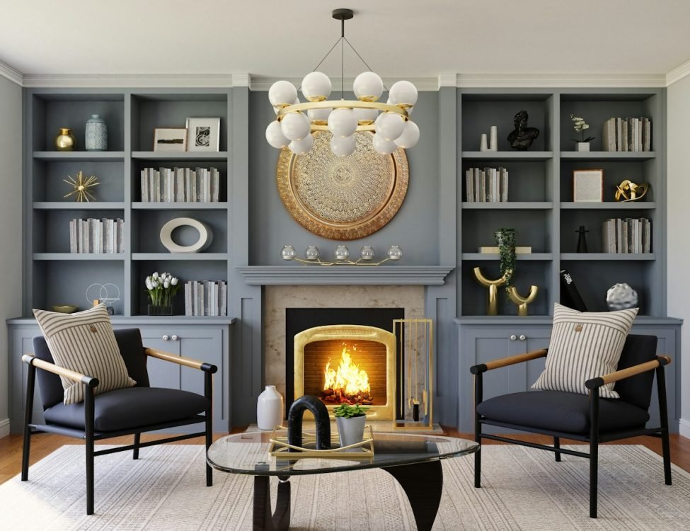 black fireplace in living room